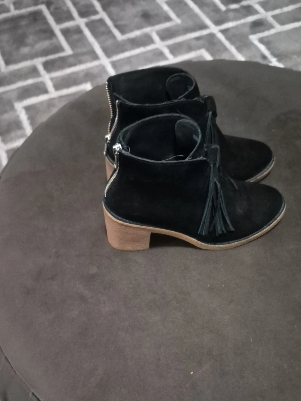Black Suede Ankle Boots with Tassel Detail - Women